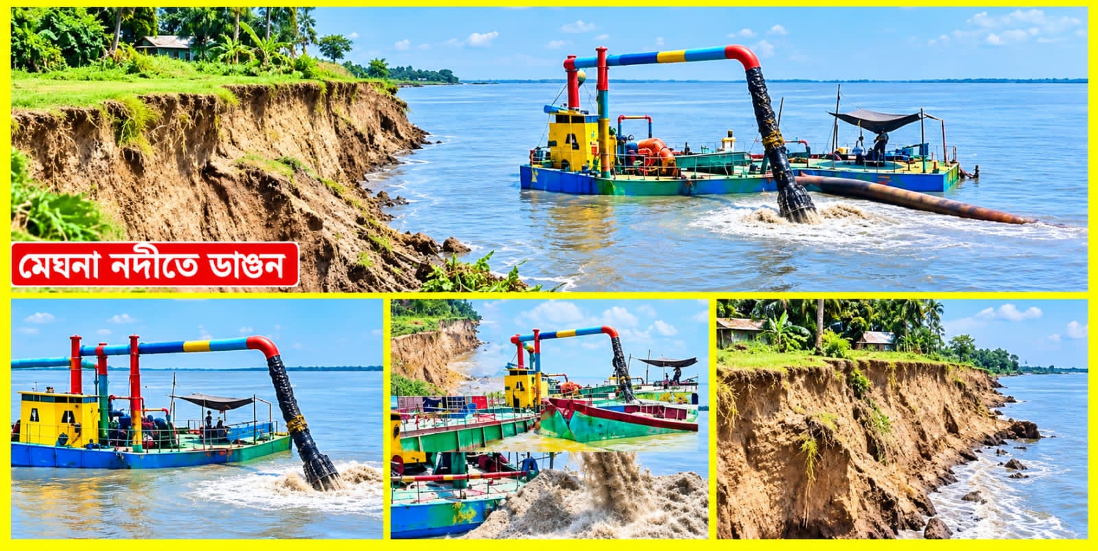 নরসিংদীর রায়পুরায় মেঘনা নদীতে অবৈধ বালু উত্তোলন, ভাঙনের ঝুঁকিতে তিন চরাঞ্চল