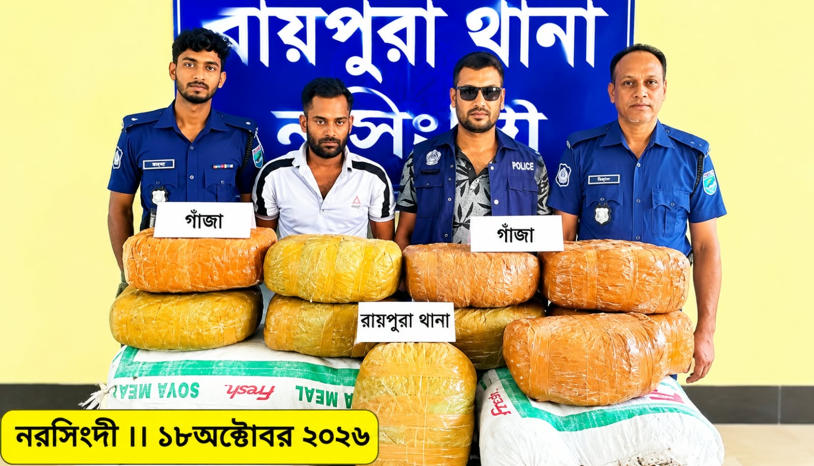 নরসিংদীর রায়পুরায় ৭০ কেজি গাঁজাসহ নোয়াহ মাইক্রোবাস জব্দ, গ্রেপ্তার ১
